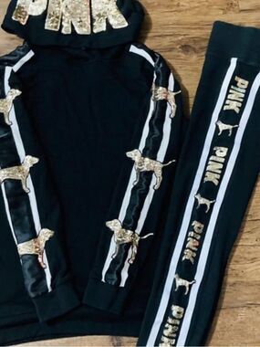 VS PINK PUP BLING HOODIE / LEGGINGS RARE OUTFIT SET  M